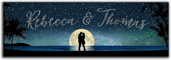 Personal Prints | Personalized Written in the Stars Custom Wall Art | Personalized with Names in the Sky | Unique Wedding, Anniversary, Valentine’s Day, or Romantic Gift (6"x18" Stretched Canvas - BEACH)