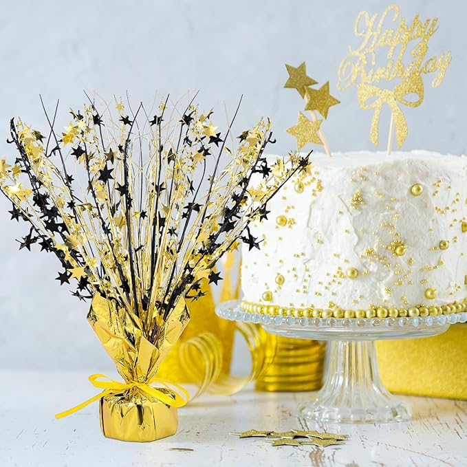 Crowye 18 Pcs Foil Spray Centerpiece Valentine's Day Table Decoration Winter Party Star Burst Metallic Table Centerpieces for Party Birthday Season Holiday(Black Gold)