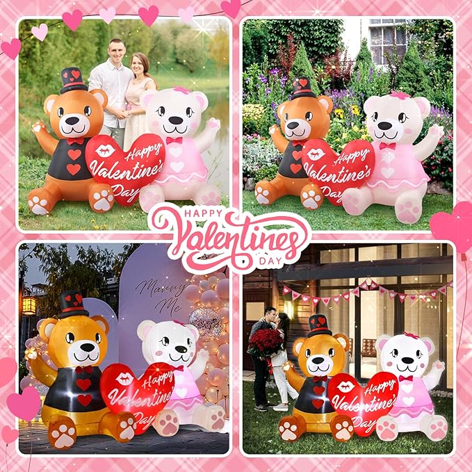 LETIME 5.6 FT Long Inflatable Valentines Day Decorations LED Lighted Blow up Bear Couples with Love Heart Romantic Valentines Inflatables Outdoor Yard Décor for Party Anniversary Wedding Propose