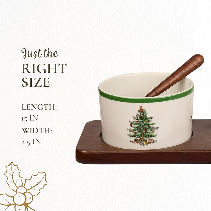Portmeirion Spode Christmas Tree Holiday Serving Dishes - 7-Piece Set, Beige/Green, Ceramic Serving Bowl - Dip Bowls - Holiday Dinnerware, Dishwasher and Microwave Safe, Festive Tableware