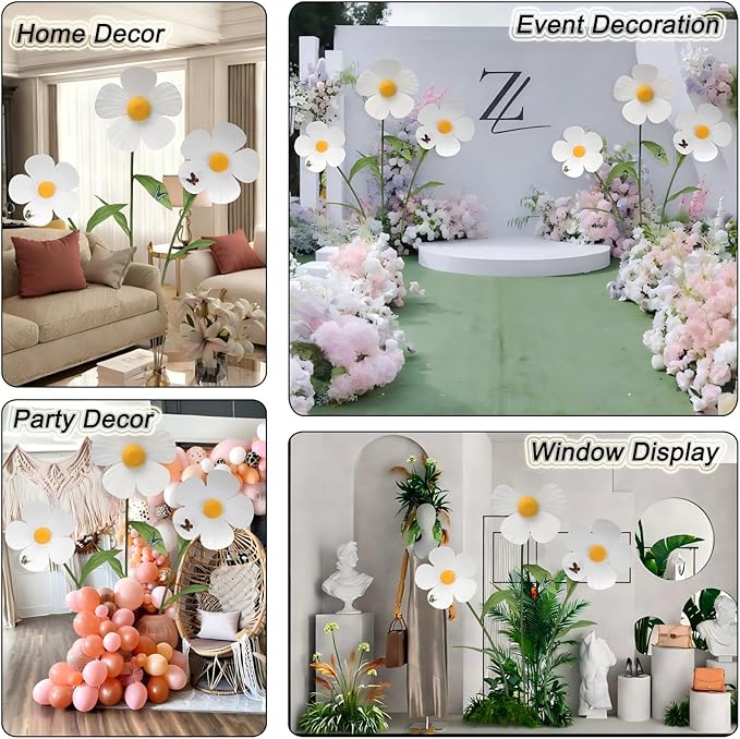 Giant Artificial Daisy Flowers Decoration Five Petal 5.8 Ft Tall Large Fake Daisies Spring Wild Flower for Party Garden Office Home Wedding Decor(White)