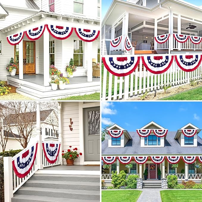 Memorial Days Large Patriotic US Flag Bunting for Labor Day and Veterans Day Celebration Decorations Large American Stripe Swag (5pack-Bunting-2x4Ft)