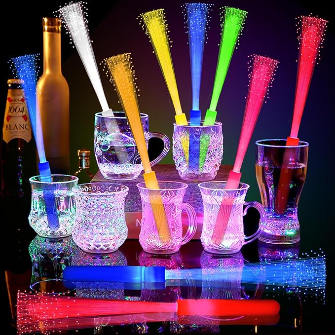 48 PCS Yellow Glow Fiber Wands Sticks LED Light Wands 3 Modes Flashing Fiber Optic Light Rod Bulk Fiber Optic Wands Glow in The Dark Party Favors for Bar Wedding Party Supplies