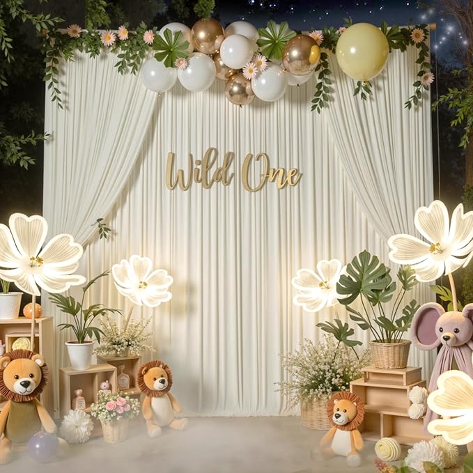 50 ft x 10 ft Wrinkle Free Beige Backdrop Curtain for Parties, 10 Panels 10ft Polyester Beige Photo Backdrop Drapes for Graduation Birthday Wedding Party Stage Curtains
