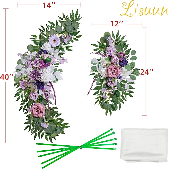 Wedding Arch Flowers, Artificial Flowers for Decoration, 2pcs Flower Swag and 1 pcs Semi-Sheer Chiffon Table Runner Swag for Beautiful Dream Wedding Ceremony Floral Decor - Pack of 3