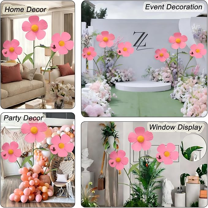 Giant Artificial Daisy Flowers Decoration Five Petal 5.8 Ft Tall Large Fake Daisies Spring Wild Flower for Party Garden Office Home Wedding Decor(Pink)