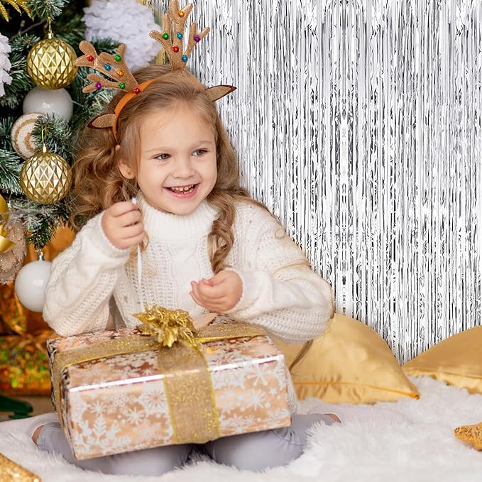 20 Pack Silver Foil Fringe Curtains 3.2ft x 9.8ft Silver Foil Curtain Backdrop Metallic Tinsel Curtains Streamer Photo Booth Backdrop for Birthday Party Engagement Bachelorette Party Decorations