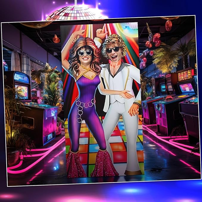 Amyhill 6 ft 70s Disco Couple Cardboard Cutout Stand up Retro Faceless Life Size Photo Prop Vintage Dance Couple Backdrop for Dance Theme Jazz Night Party Decoration