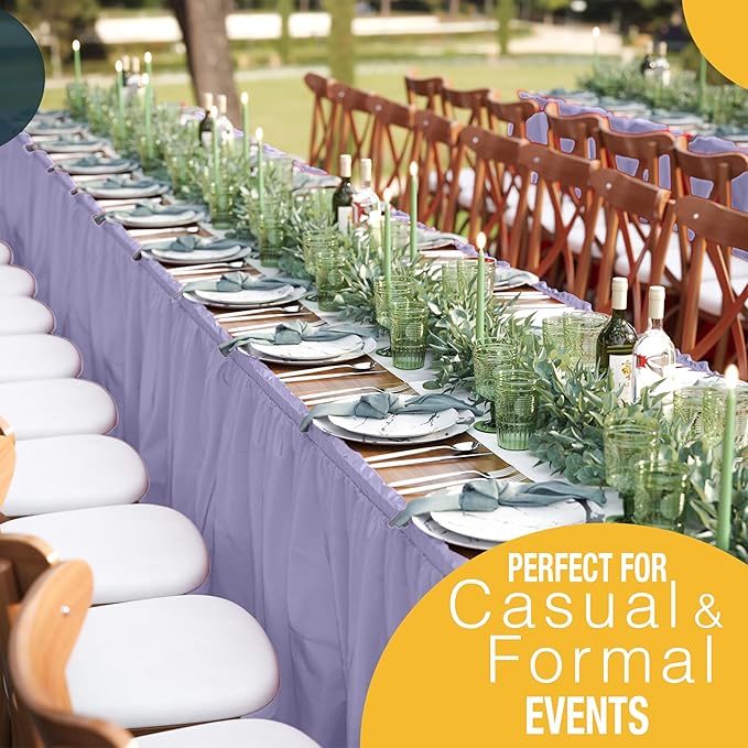 Exquisite Ruffle Table Skirt Lavender 12 Pack 14 Ft Long Table Skirts for Rectangle Tables 6ft Plus or Round Tables Skirts with Adhesive Strip for Gender Reveal Decor & Happy Birthday Parties