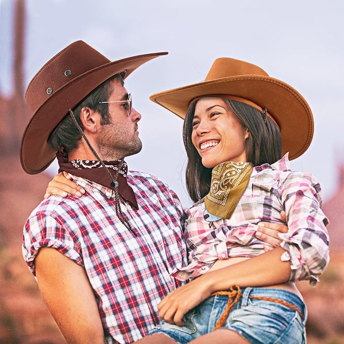 Zhanmai 12 Pcs Cowboy Hat and Bandana Cowboy Cowgirl Hats Bulk Western Party Costume Halloween Accessory