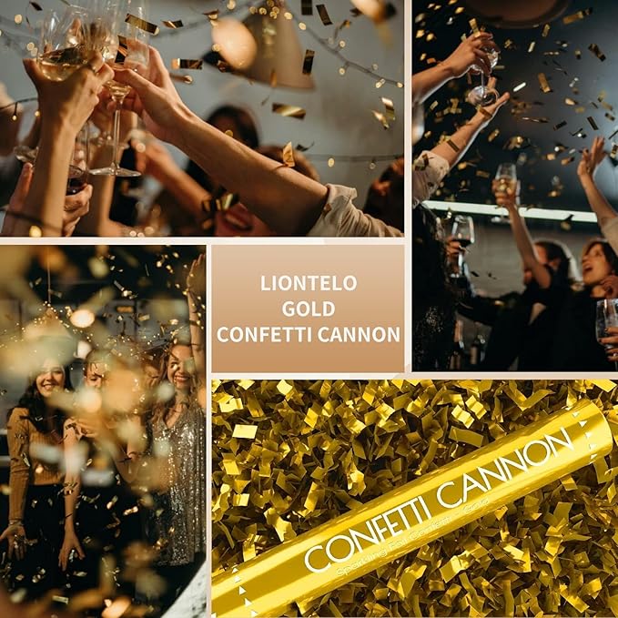 Confetti Cannon Gold Party Poppers 12 Inch Streamer Cannon 12 Pack Golden Party Poppers Shooters Foil Gold Popper Cannon Bulk for Wedding,Birthday,Graduation,New Year Celebration
