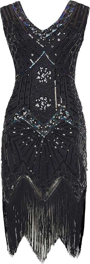 BABEYOND Women's Plus Size Flapper Dresses 1920s V Neck Beaded Fringed Great Gatsby Dress