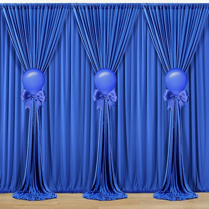 Outpain 20 ft x 8 ft Royal Blue Backdrop Curtain Panels, 4 Panels 5 ft x 8 ft Wrinkle Free Polyester Photography Backdrop Drapes, Wedding Party Home Decoration Supplies