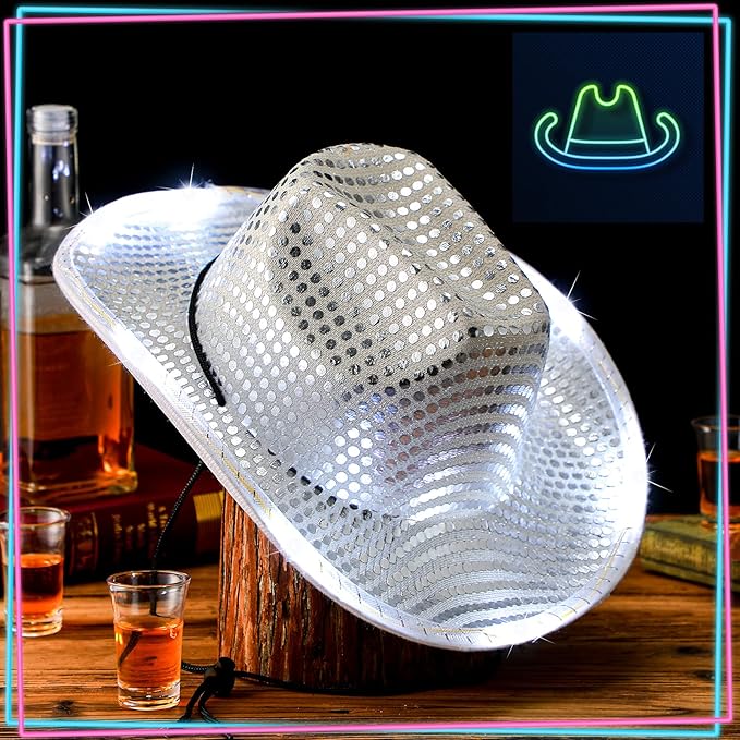 20 Pack Lights Cowboy Cowgirl Hat LED Flashing Light Up Hat for Western Bachelorette Party Wedding Bridal