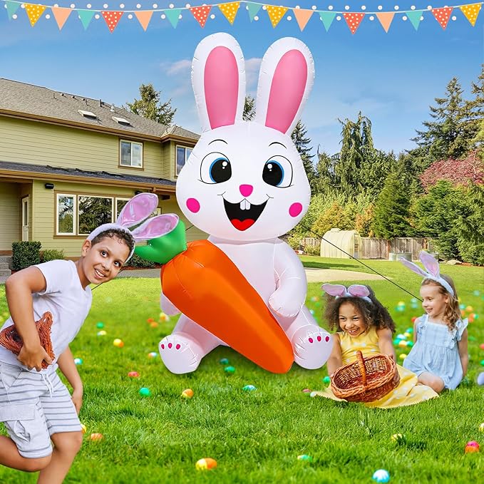 5 Ft Easter Inflatables Easter Decorations, Blow up Easter Bunny with LED Lights Baskets Light up Easter Decor, Easter Decorations for Home Holiday Party Indoor Outdoor Garden Lawn
