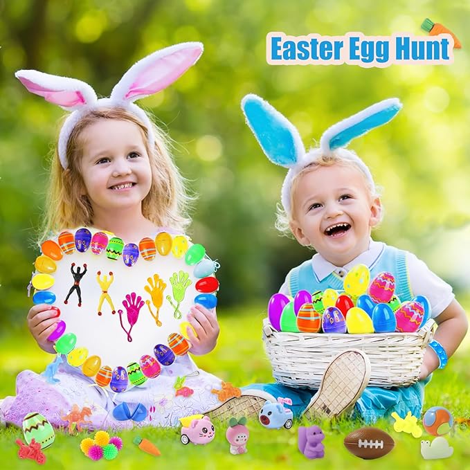 200 Pcs Prefilled Easter Eggs with Toys Inside,Easter Basket Stuffers Gifts in Surprise Eggs,Prizes Classroom Events,Gifts Bulk Fillers,Easte Party Favors