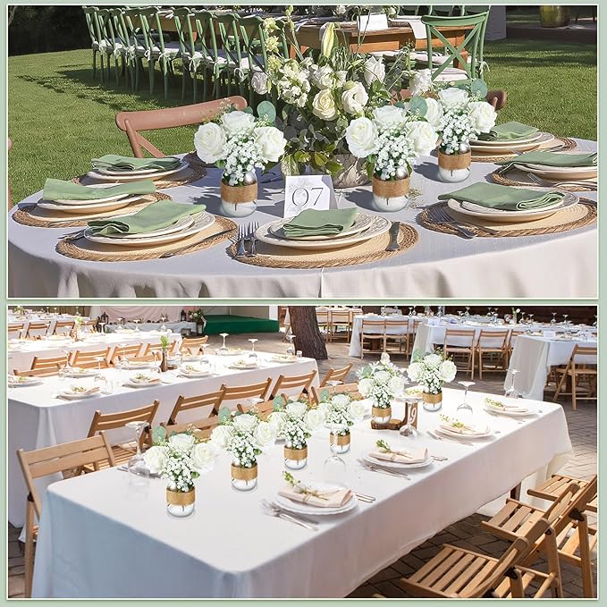 43 Pcs/ 6 Set Rose Mason Jar Table Centerpiece Mason Jar Vases Faux Floral with Rope Boho Rustic Flower Table Decoration for Reception Engagement Party Bridal Shower Wedding