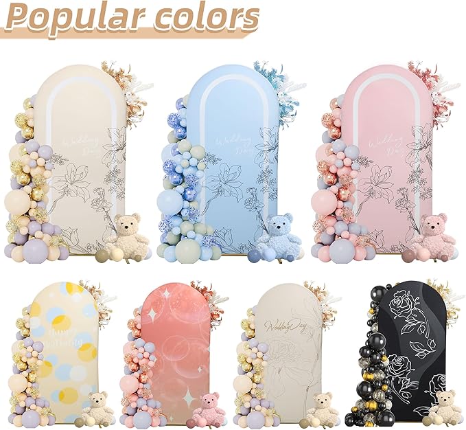 3-Piece Arch Cover Bundle – 7.2FT, 6.6FT & 6FT Stretch Spandex Backdrop Set – Wedding, Birthday & Photo Booth Arch Covers for Every Event