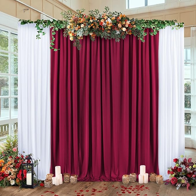 30ft×8ft Wrinkle Free Burgundy Backdrop Curtain for Parties, 6 Panels 5×8ft Soft Silky Polyester Wine Red Photo Backdrop Drapes for Wedding Birthday Christmas Photography Back Drop Cloth