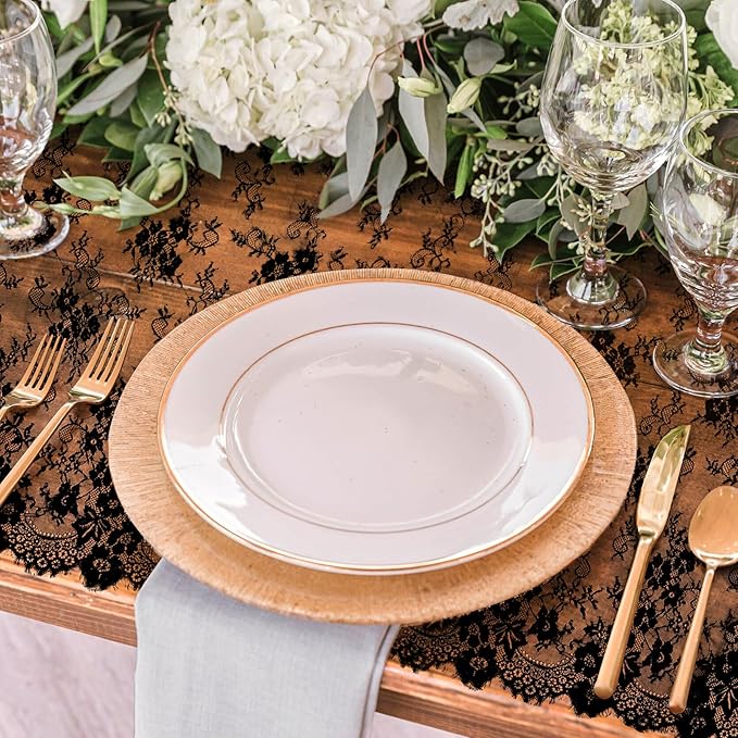 Fowecelt 5 Pack Black Lace Tablecloth 60 × 120 Inch for Rustic Boho Wedding Bridal Shower Party Decoration, Classy Rectangle Overlay Long Vintage Embroidered Reception Table Cloth Decor