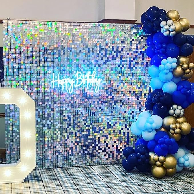 COKAOBE Iridescent Silver Shimmer Wall Backdrop, 24 Panels Square Sequin Shimmer Backdrop, Photo Backdrops for Birthday, Anniversary, Wedding, Graduation & Bachelorette Party Decoration