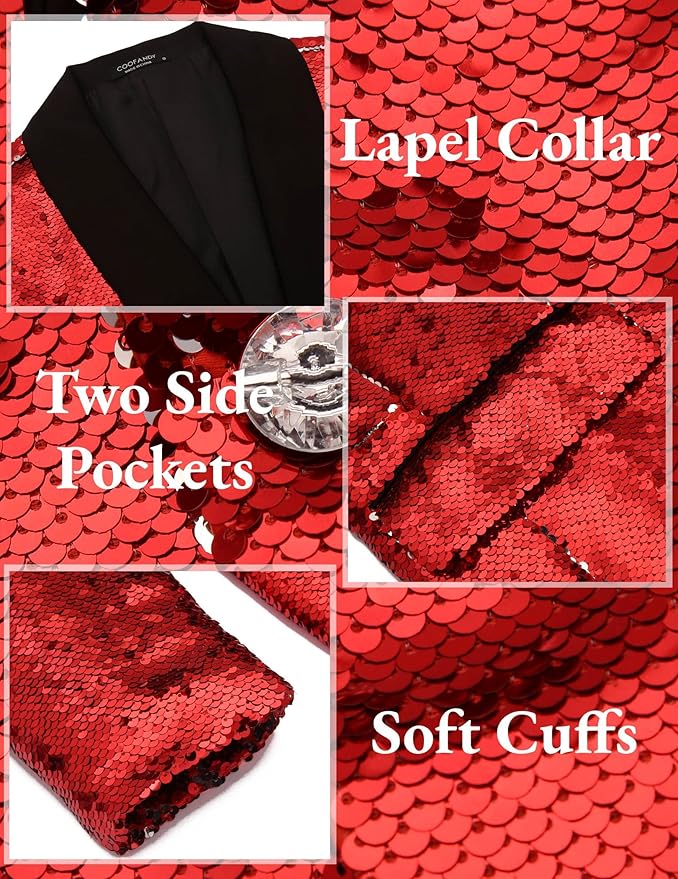COOFANDY Mens Shiny Sequin Blazer Tuxedo Party Dinner Prom One Button Suit Jacket