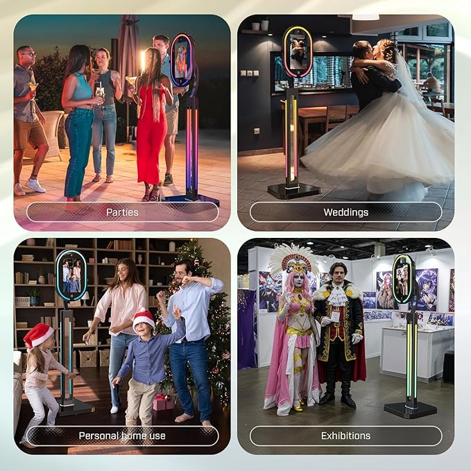 MWE Magic Mirror Photo Booth Touch Screen with Printer and 1200W Pixel 4K HD Camera,RGB Surround Light Music Sync,Mirror Video Booth with Software APP Remote Control (16in+Printer)
