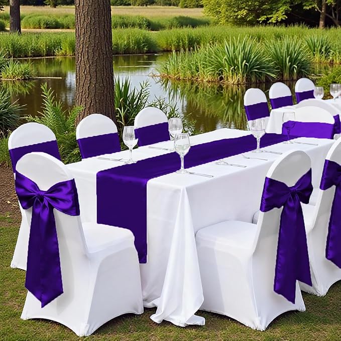 VDS Satin Chair Sashes Chair Cover Back Tie Sateen Bows Ribbon for Wedding Birthday Graduation Engagement Ceremony Event Party Banquet Venue Hotel All Dining Chair Decoration (200PC) (Purple)