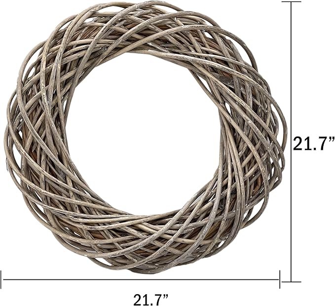 Galt International Natural Woven Weeping Willow Rattan Ring Wreath 21.7" Neutral Tone Home Decor Christmas Fall Harvest Thansgiving Wreath for Front Door