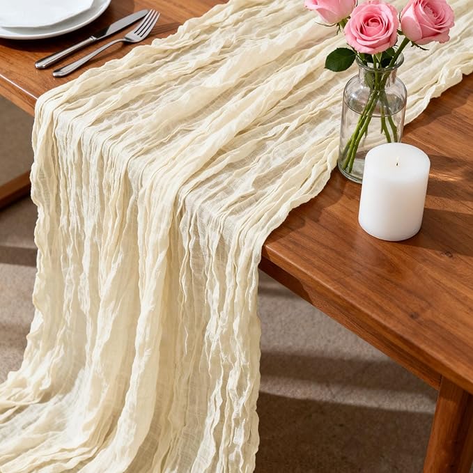 20 Pack Beige Cheesecloth Table Runners 35 x 71 Inch Rustic Boho Gauze Christmas Table Runner for Wedding Arch, Party Decoration, Bridal Shower, Reception, Farmhouse Dining Decor