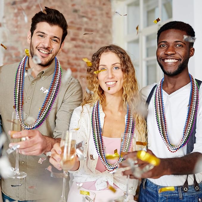 200PCS Mardi Gras Beads, 33" Bead Necklace, Colorful Mardi Gras Accessories, Women Men Party Beads Parade Throws Bulk for Christmas Pirate Baby Shower Carnival Birthday Party Supplies Decor