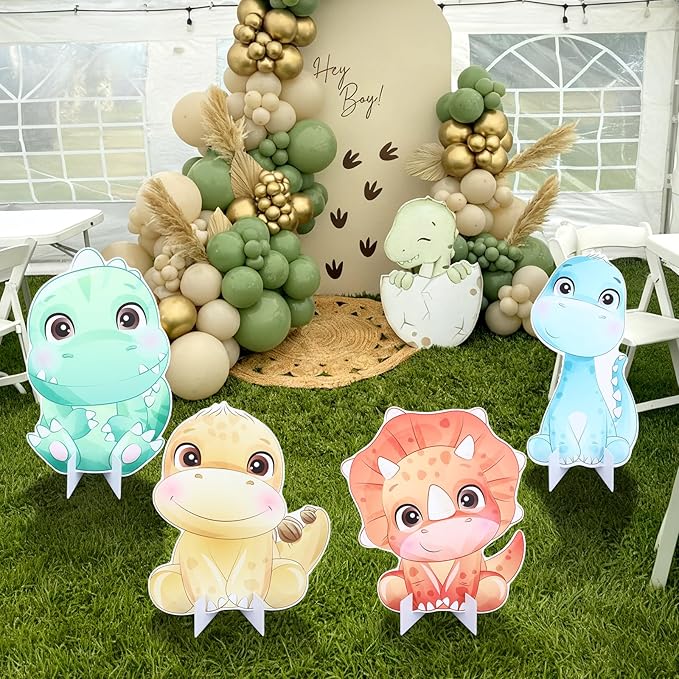 4 Pcs Large Dinosaur Party Decorations 23.6 Inch Cute Cartoon Dinosaur Cutouts Dino Baby Shower Birthday Decor Backdrop Photo Booth Props Party Supplies for Birthday Parties Decor