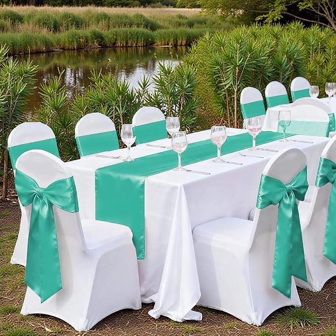 VDS Satin Chair Sashes Chair Cover Back Tie Sateen Bows Ribbon for Wedding Birthday Graduation Engagement Ceremony Event Party Banquet Venue Hotel All Dining Chair Decoration (300PC) (Sea Green)