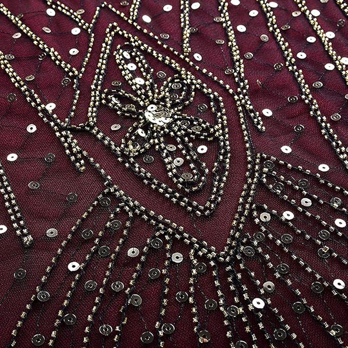 Women Vintage 1920s Gatsby Flapper Evening Party Dress V Neck Art Deco Sequins Mermaid Hem Cocktail Formal Long Maxi Gown