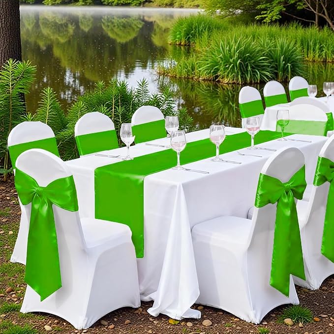 VDS Satin Chair Sashes Chair Cover Back Tie Sateen Bows Ribbon for Wedding Birthday Graduation Engagement Ceremony Event Party Banquet Venue Hotel All Dining Chair Decoration (50PC) (Parrot Green)