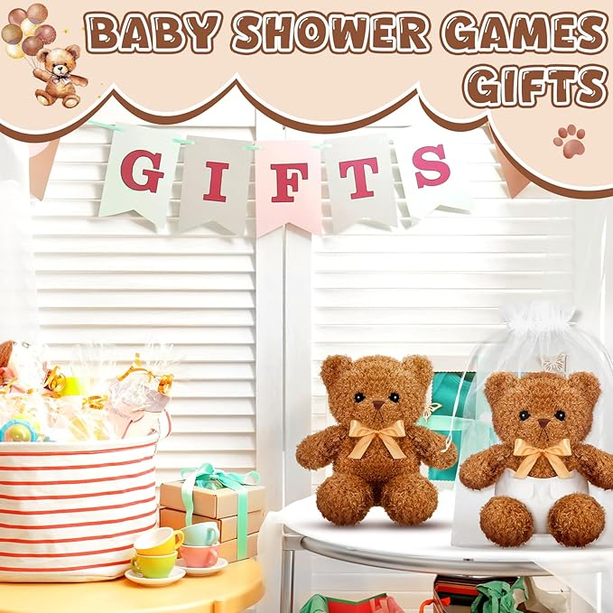 Bear Blindfolded Diaper Changing Baby Shower Games Baby Dolls Diapers for Bridal Shower Gender Reveal Games Prizes Gifts for Adults Boys Girls (Tan,6 Sets)
