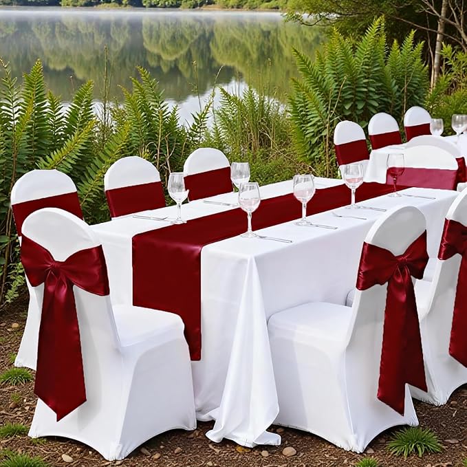 VDS Satin Chair Sashes Chair Cover Back Tie Sateen Bows Ribbon for Wedding Birthday Graduation Engagement Ceremony Event Party Banquet Venue Hotel All Dining Chair Decoration (250PC) (Maroon)