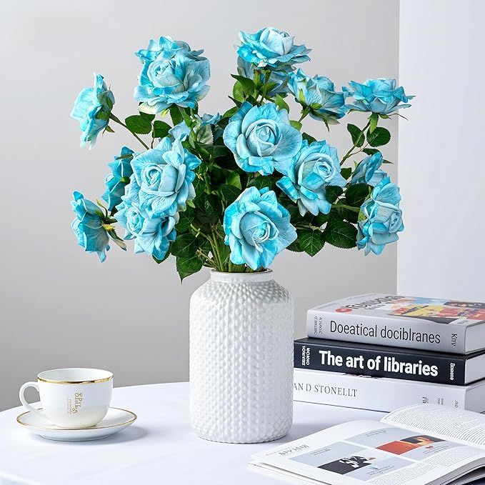 Artificial Flowers 23.2In Artificial Roses 20PCS Fake Roses Long Stem Artificial Flowers for Tall Vase Silk Rose Spring Suitable for Indoor Wedding Party Decor Valentine's Day DIY Bouquet,Blue
