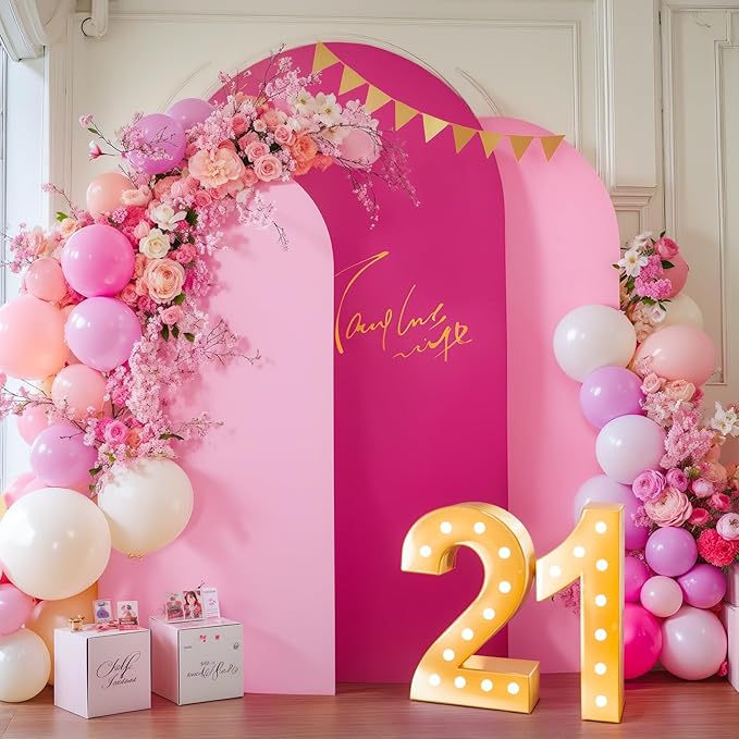Gradient Pink Arch Backdrop Cover 7.2FT 6.6FT 6FT Arch Covers Stretchy Backdrop Set of 3, Party Arch Cover Spandex Fitted Fabric Hot Pink Wedding Arch Covers for Baby Shower Birthday Party Decoration
