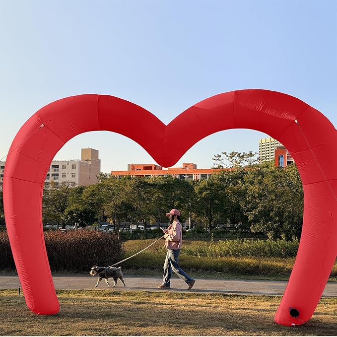 9 * 4.5FT Red Valentine Inflatables Outdoor Decorations Heart Shaped Blow up Inflatable Archway with Build in LED for Indoor Outdoor Party Lawn Yard Garden Anniversary Wedding Decor