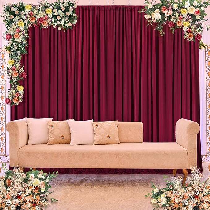 20ft×10ft Wrinkles Free Burgundy Backdrop Curtain for Wedding Party, 4 Panels 5×10ft Soft Silky Polyester Wine Red Photo Backdrop Drapes for Birthday Parties Baby Shower Mother‘s Day Photography