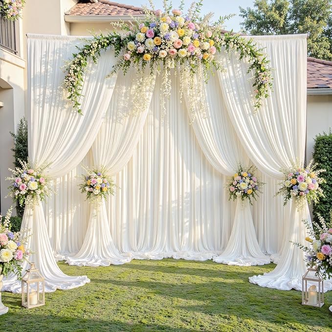 50ft x 10ft Wrinkle Free Ivory Backdrop Curtain for Parties, 10 Panels 5x10ft Silky Polyester Ivory Wedding Backdrop Drapes Photo Back Drop Cloth for Birthday Baby Shower Photography Background