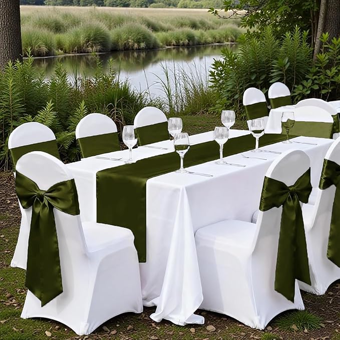 VDS Satin Chair Sashes Chair Cover Back Tie Sateen Bows Ribbon for Wedding Birthday Graduation Engagement Ceremony Event Party Banquet Venue Hotel All Dining Chair Decoration (250PC) (Olive Green)