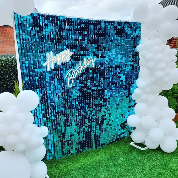 COKAOBE Turquoise Blue Shimmer Wall Backdrop, 24PCS Square Sequin Shimmer Backdrop Panel, Photo Backdrops for Birthday, Anniversary, Wedding, Graduation & Bachelorette Party Decoration