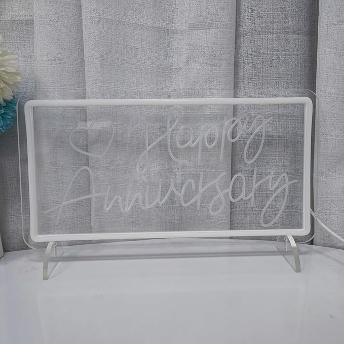 Happy Anniversary Neon Sign,Happy Anniversary Led Signs, Decoration Neon Lights for Bar Pub Christmas, Restaurant, Bedroom Wall Decor Cute Neon Signs Gift Engagement Birthday Wedding Party,SIGNVIA,39*20cm