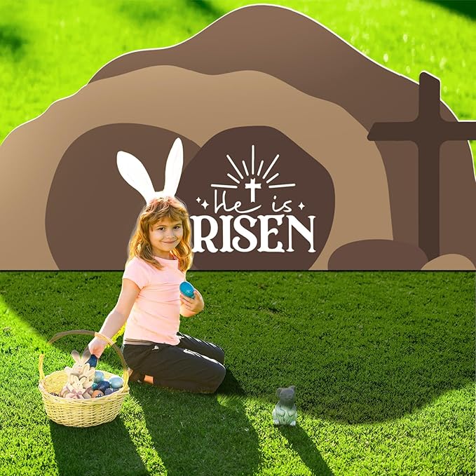 Teling Empty Tomb Easter Scene and Cross Decoration Easter Resurrection Scene Cardboard Stand up Jesus Nativity Cross Decor He Is Risen Cardboard Decor for Religious Home Office Christian Gifts