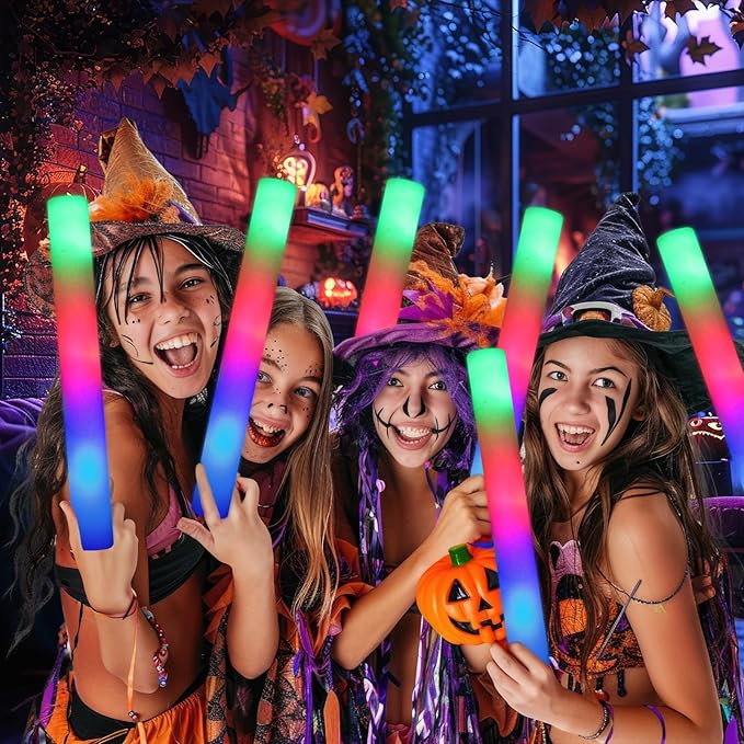 46 PCS Foam Glow Sticks with 3 Modes Colorful Flashing, Foam Light Up Sticks, LED Light Sticks, Glow Sticks Party Pack for Halloween, New Year, Wedding, Raves, Concert, Christmas