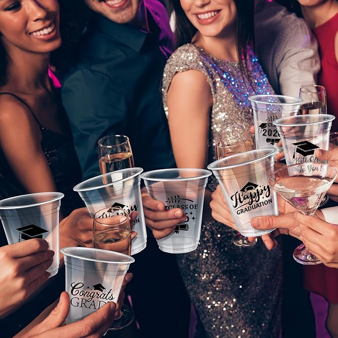 Eaasty 200 Pcs 12oz Graduation Cups 2026 Disposable Plastic Cups for Class of 2026 Graduation Party Congrats Grad Elegant Party Supplies Tableware Decorations (Clear)