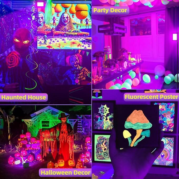 4 Pack 50W LED Black Light IP66 Waterproof, Outdoor Blacklight Flood Light with Switch+6FT Cord, Blacklight Spotlight for Neon Glow in The Dark Party Body Paint Fluorescent Poster Classroom Halloween