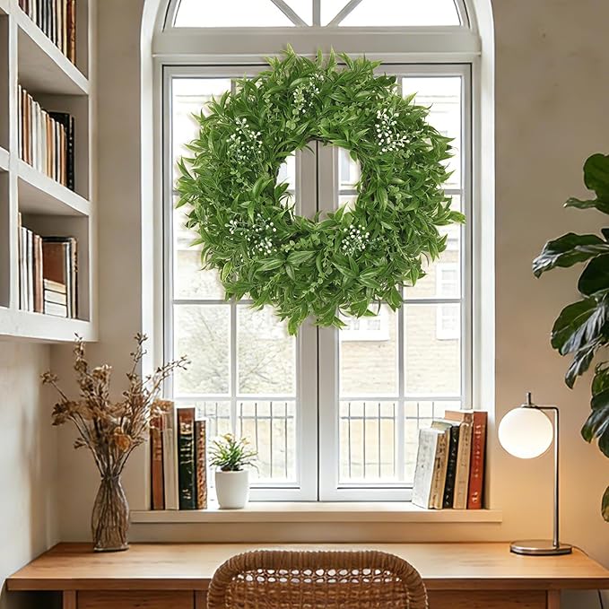 26 Inch Large Eucalyptus Wreaths for Front Door Artificial Green Olive Leaves Greenery Indoor Outdoor Wreath Home Decor Porch Window Wall Farmhouse Door Decorations Spring Summer Fall All Season